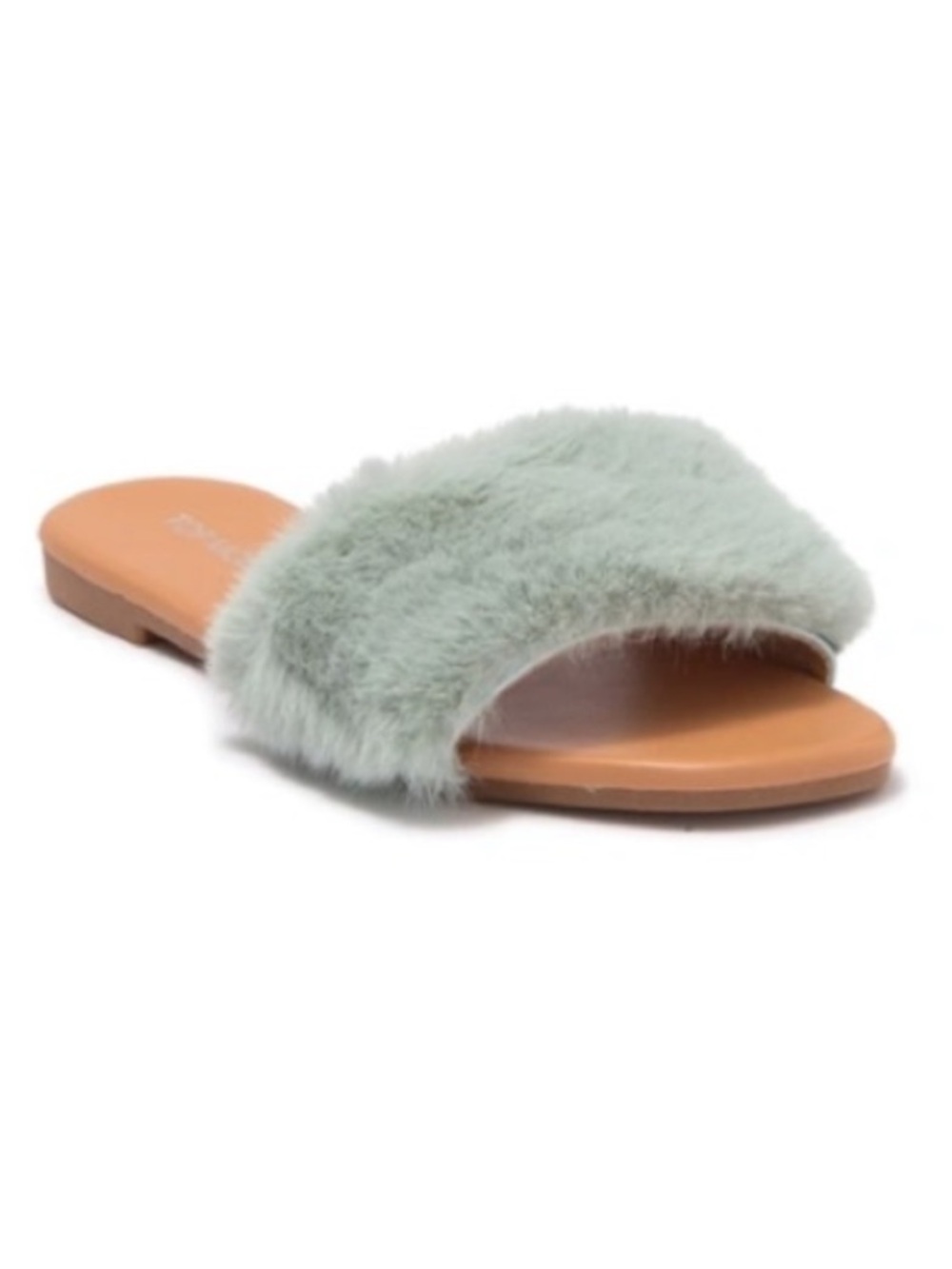 TOP Moda Plush Faux Fur Slide in Light Sage with Tan Footbed